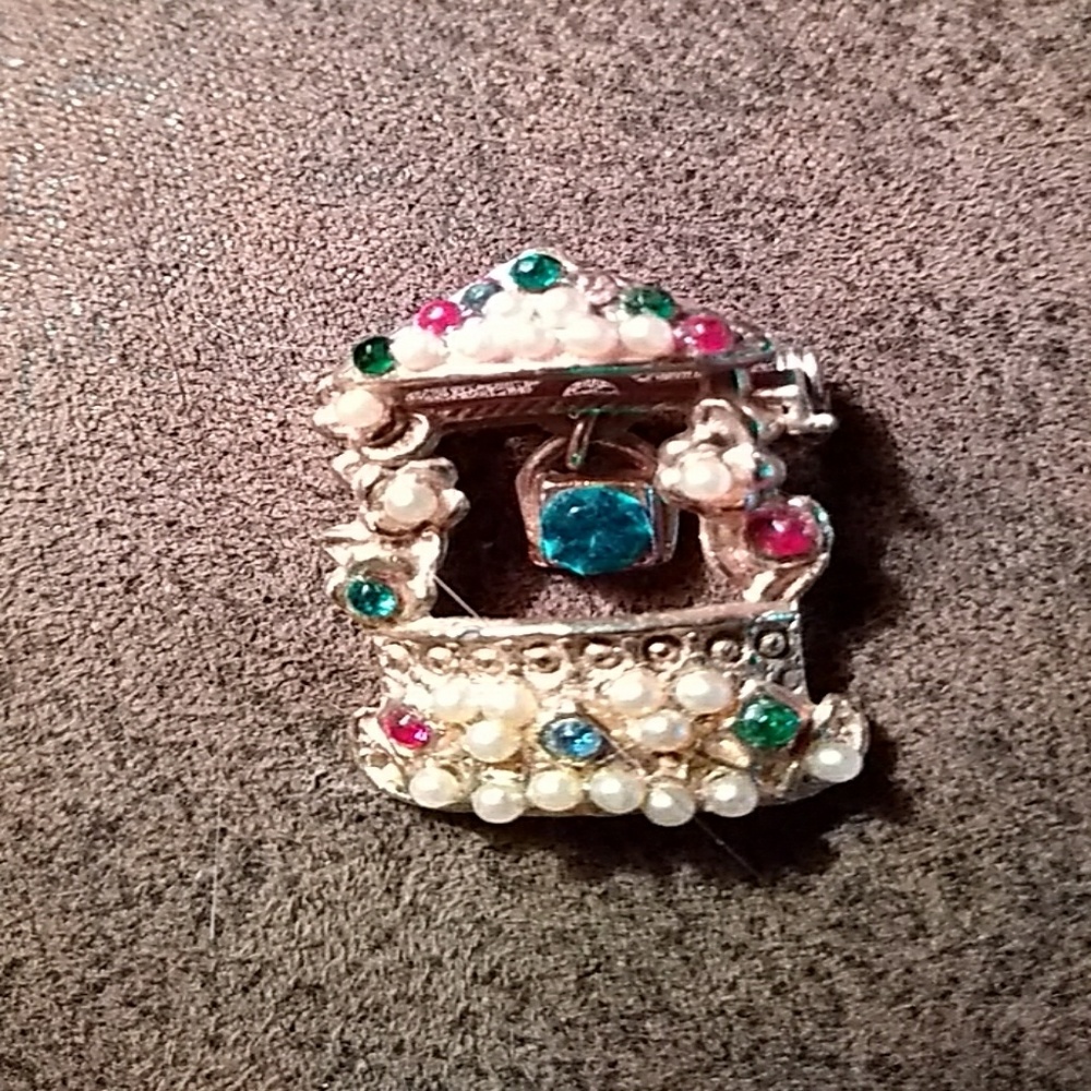 Vintage Jeweled Brooch, Wishing Well